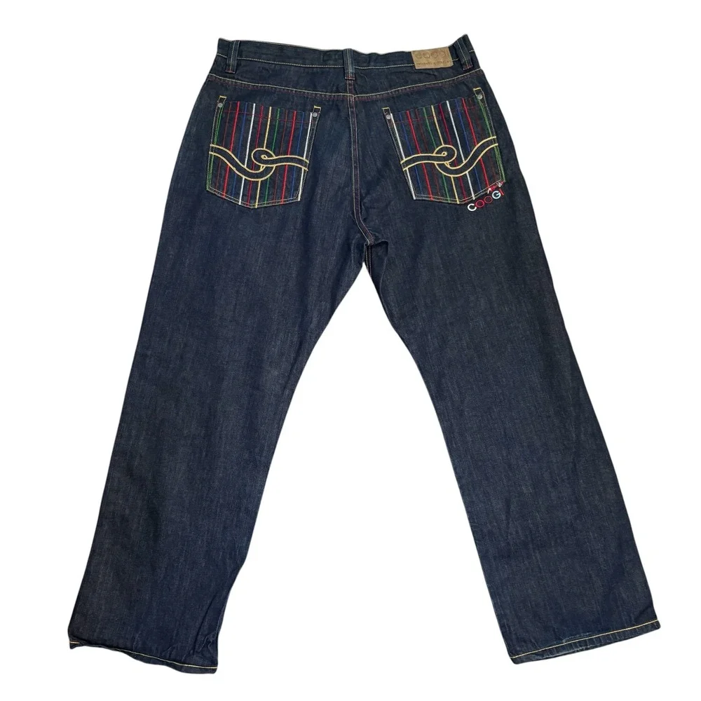 Coogi Jeans Mens Size 40 Embroidered Multi Color Pockets Denim Streetwear Pants